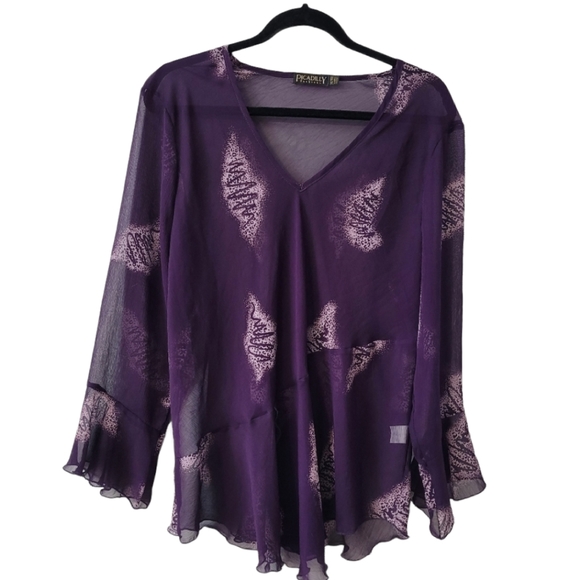 Purple Sheer Women's Tunic Top Blouse Sz XL - Picture 1 of 9
